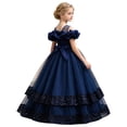 thumbnail image 6 of JAJAHO Flower Girl Dress For Wedding Off The Shoulder Sparkly Sequin Mesh Layered Short Sleeve Tutu Party Dress Glitter Maxi Formal Gown For Kids 4-14Y, 6 of 8