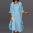 thumbnail image 2 of Gubotare Mother of the Groom Dresses Womens Two Piece Set Wedding Guest Dress Chiffon Flowy Midi Dress with Jacket Mother of the Bride Dress Holiday Beach Sundress Summer Casual Dress,Light Blue XXXL, 2 of 6