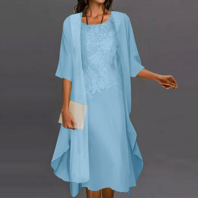 Gubotare Mother of the Groom Dresses Womens Two Piece Set Wedding Guest Dress Chiffon Flowy Midi Dress with Jacket Mother of the Bride Dress Holiday