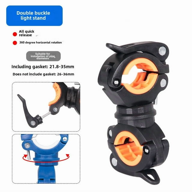 Black & Orange Bike Headlight Mount with Dual Quick-Release Clips - 360° Rotatable, Secure Base for Road Bikes, Easy Installation, Durable Construction, Compact & Portable for Night Cycling Safety