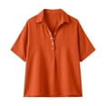 thumbnail image 7 of CheerKidz Women's Solid Color Collared V-Neck Short Sleeve Button-Down Shirt Orange XL, 7 of 7