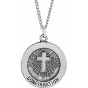 Sterling Silver 18 mm Confirmation Medal with Cross 18" Necklace R5045:104216:P