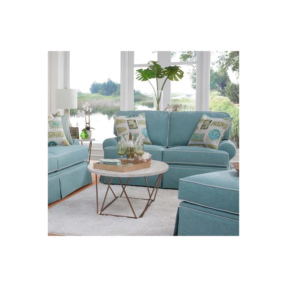 Gothic Loveseat with Pillows - Linen Style Sofa, Aqua Accent Seating, Reversible Cushions, Elegant Living Room Furniture
