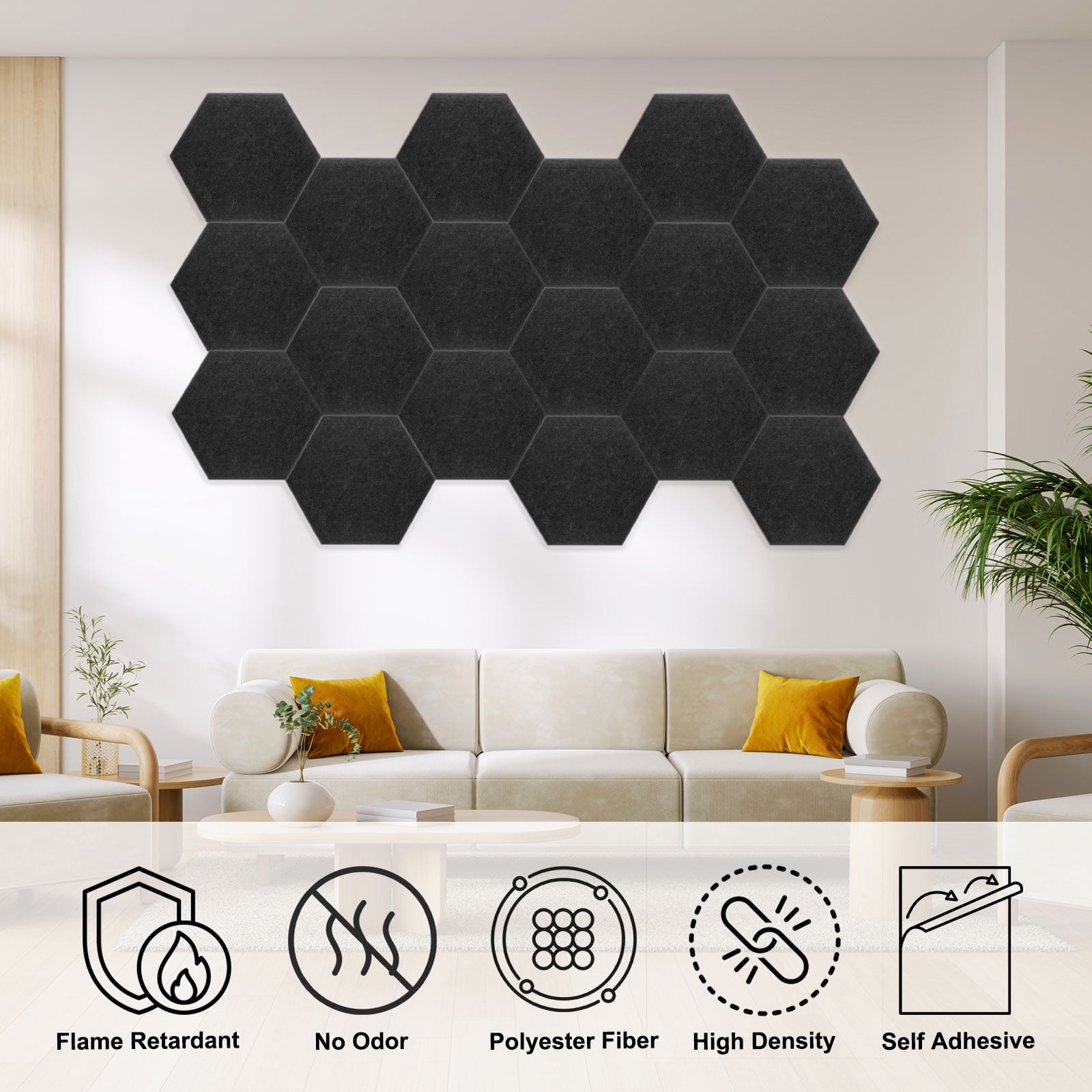 Uxcell 12pcs Acoustic Panels 10.2" x 11.8" x 0.3" Hexagon Self Adhesive Sound Proof Wall Panels High Density Sound Deadening Foam Panel for Home Office Recording Room Studio, Cement Gray