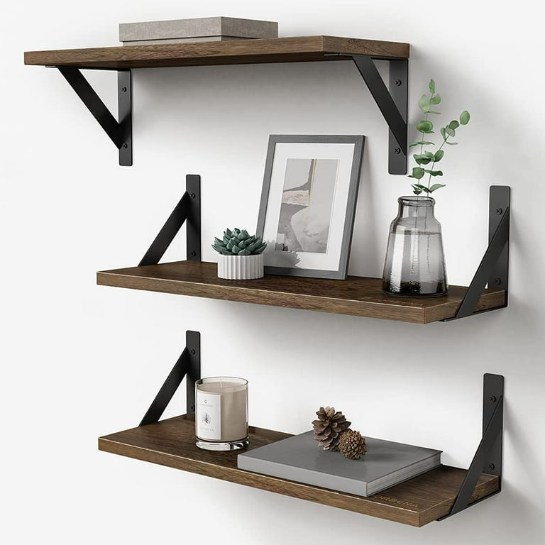 Rustic Floating Shelves Wall Mounted Set of 3, 17 Inch Natural