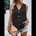 thumbnail image 4 of Blusa Tipo Túnica Informal con Cuello en V y Botones, Sin Mangas, para Mujer Negro L, 4 of 7