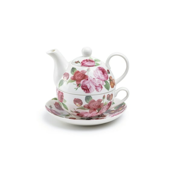 Grace Teaware Pink Cabbage Roses Fine Porcelain Tea For One Set