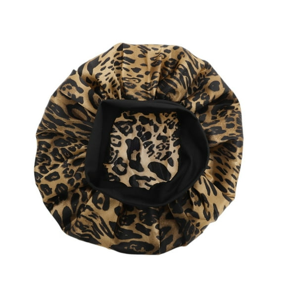 Unique Bargains 1 Pc High Elasticity Print Shower Cap for Bathroom Brown Satin Fabric Stretch Fabric