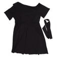 thumbnail image 2 of Vestido de verano para mujer, de un solo hombro, color puro, corte A, manga corta, cinturón, largo, negro, talla única, 2 of 15