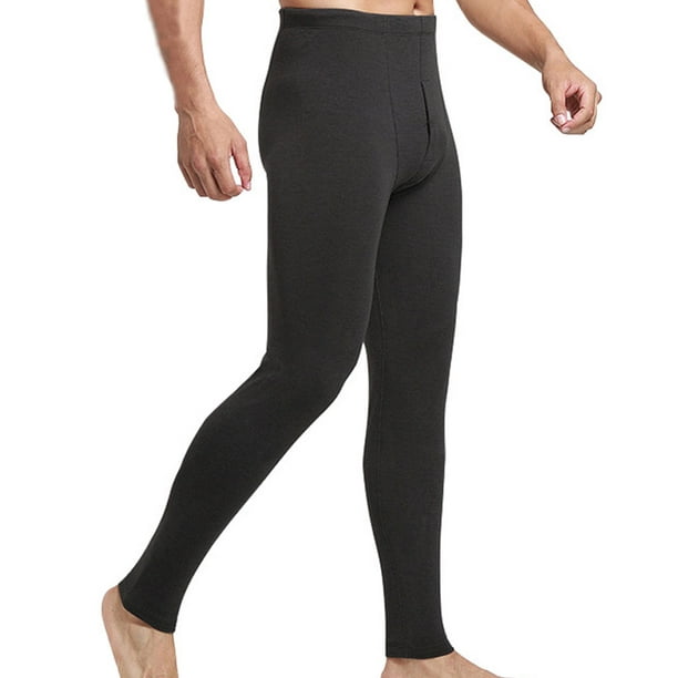 Men Thermal Leggings Velvet Thickened Elastic Solid Color Soft Winter Home  Inner Wear Warm Underwear Long Pants for Male Black Gray 