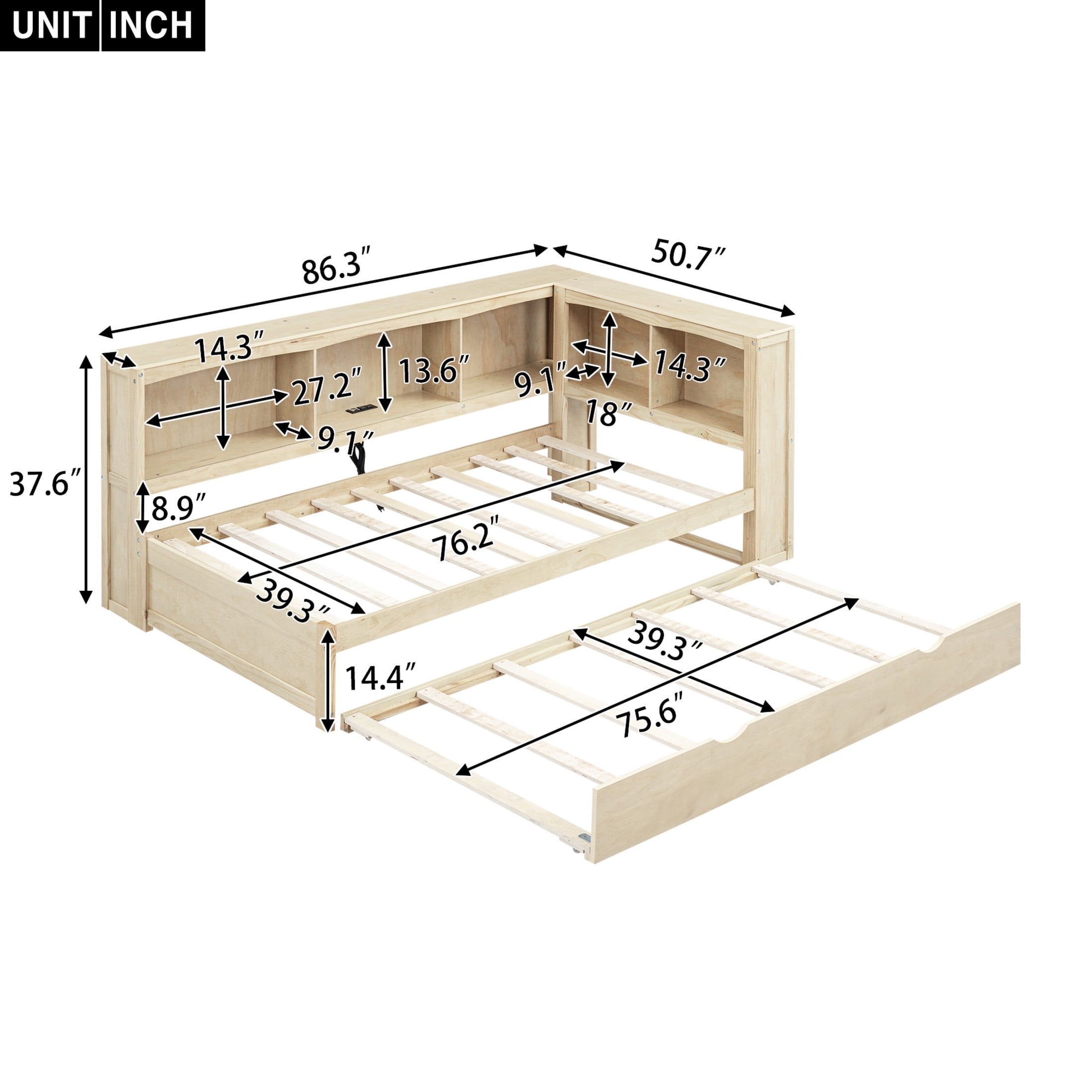 Noble House Windsor Twin Daybed with Storage Cabinets, Pull-Out Trundle and USB Charging Station, Wood
