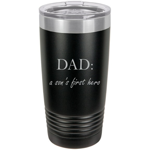 Dad: A Son's First Hero Stainless Steel Engraved Insulated Tumbler 20 Oz Travel Coffee Mug, Black