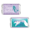 Distinctivs Purple and Blue Mermaid Birthday Mini Candy Bar Stickers, 45 Labels