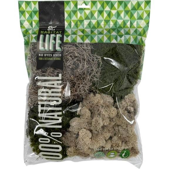 The Habitat Life - Natural Variety Pack - Mix of Reindeer, Mood, Sheet & Spanish Moss - for All Terrariums - Humidity Control - Breathable Bedding - Dye-Free & Safe - Medium - 1 Pack