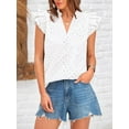 thumbnail image 3 of Women Summer Eyelet Tops Dressy Casual V Neck Ruffle Cap Sleeve Cotton Boho Shirts Lace Embroidered Blouses White XL, 3 of 5