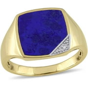 2-3/5 Carat T.G.W. Lapis and Diamond-Accent Yellow Rhodium-Plated Sterling Silver Men's Ring