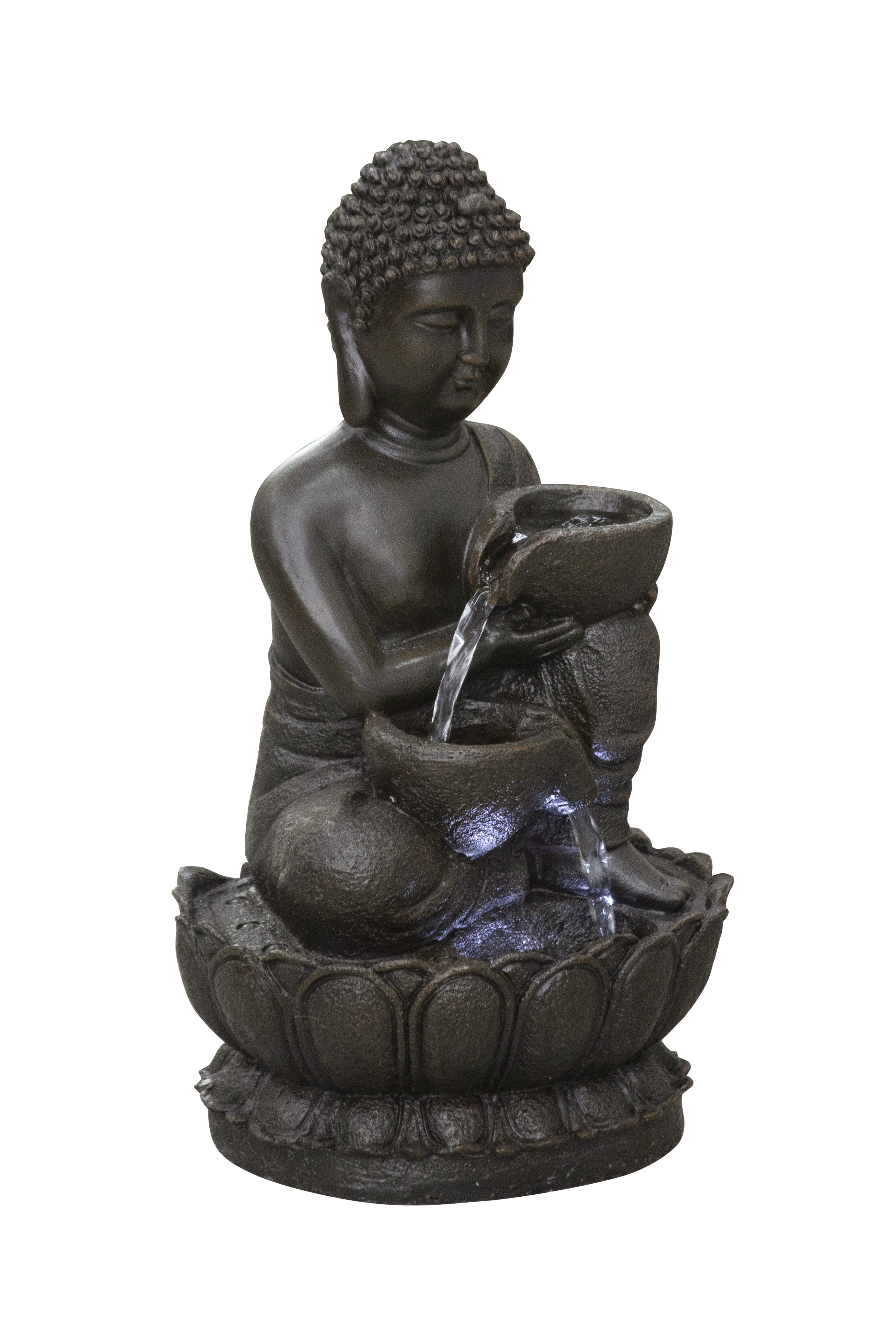 13.75" H Buddha Fountain with LED For Tabletop Décor
