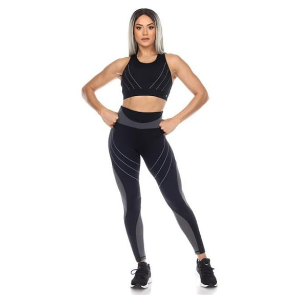 Set18582-01-L Women Cut Out Back Mesh Sports Bra, Black - Large