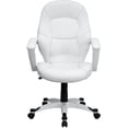 thumbnail image 3 of Mid-Back White Leather Tapered Back Executive Swivel Office Chair with White Base and Arms, 3 of 9