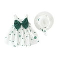 thumbnail image 1 of Robes Décontractées pour Filles Tout-Petits Été Imprimé à Pois Floral Col Rond Sans Manches Robe de Fête d'Anniversaire Tutu avec Chapeau Ensemble Tenue de Plage, Vert, 2-3 Ans, 1 of 4