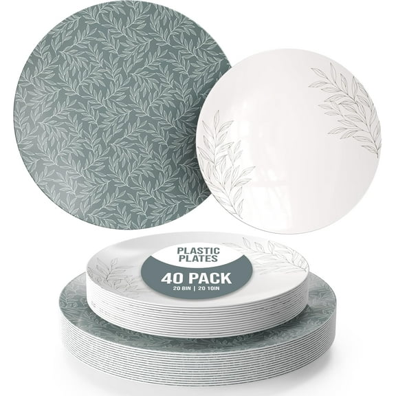 Crown Display Aleh Decorative Plastic Plate Set for 20 Guests | 40 Pc Dinnerware Set | Wedding Party Plates