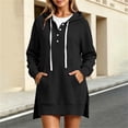 thumbnail image 3 of SYwaren Women's Longline Hoodie Sweatshirt Button Drawstring Pullover Side Slit Pockets Solid Color Tops, 3 of 9