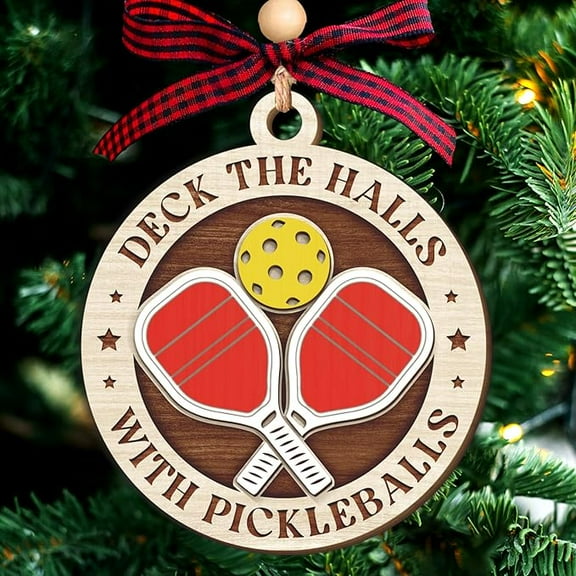 NewEleven Sport Ornament Pickleballs, Wooden Holiday Keepsake, Ornament Gift for Pickleball Player