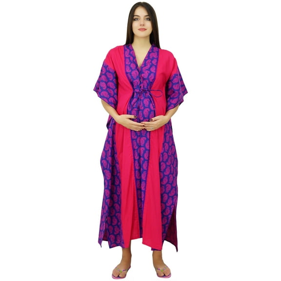 Bimba Cotton Kaftan Printed Nursing Gown Front & Side Buttons Maxi Caftan