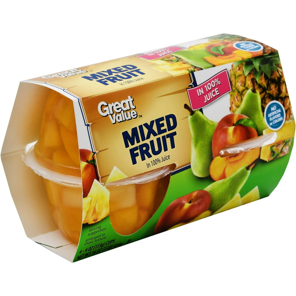Great Value Mixed Fruit in 100 Juice, 4 Oz, 4 Count