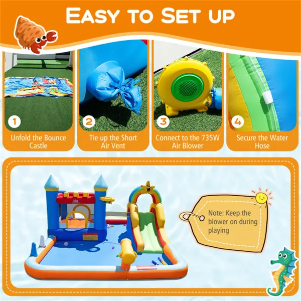 Inflatable Water Slide Bounce House, Multi-Sport Games with Splash Pool & Blower (Colorful)