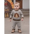 thumbnail image 4 of Baby Toddler Boys Pants Outfits, 3 6 12 18 24 Months 2T 3T Long Sleeve Embroidery Turkey Sweatshirt with Striped Pants Thanksgiving Clothes Set, 4 of 9