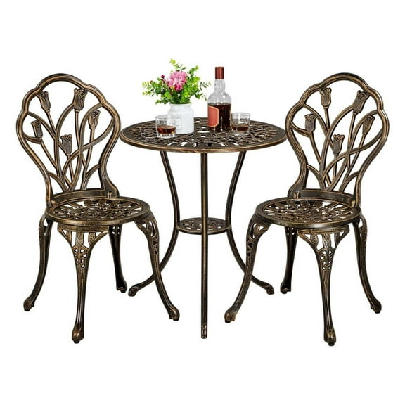 AetherLove Patio Bistro Sets 3 Piece, Outdoor Rust-Resistant Cast Aluminum Garden Table and Chairs,Bronze