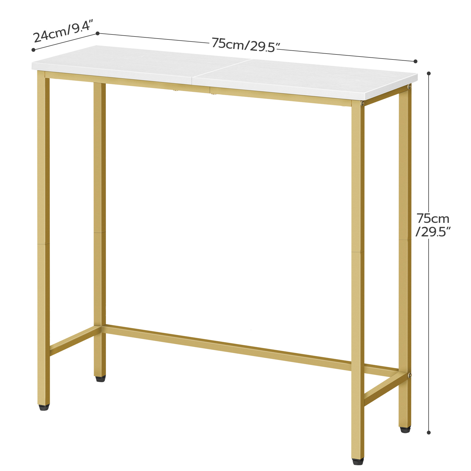HOOBRO Narrow Console Table, 29.5" Small Entryway Table, Thin Sofa Table, Side Table, Display Table, for Hallway, Bedroom, Living Room, Foyer, White and Gold DW75XG01