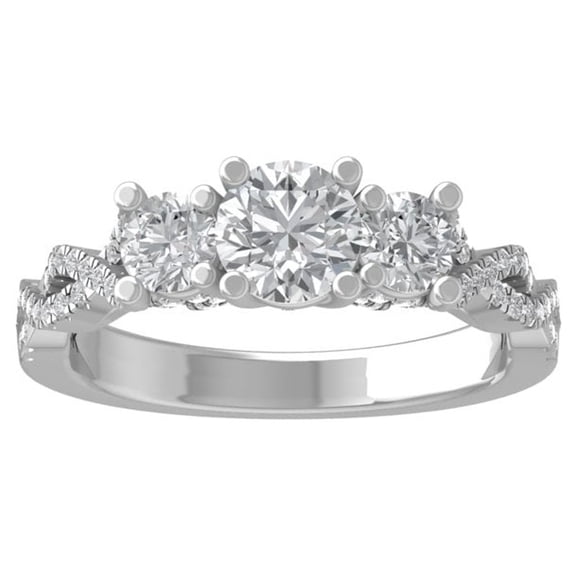 ARAIYA FINE JEWELRY 10K White Gold Lab Grown Diamond Three Stone Engagement Ring (1 1/2 cttw, D-F Color, VS Clarity) Size 5