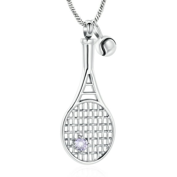 Stainless Steel Tennis Racket w/ Ball Urn Pendant Memory Necklace for Cremation Ashes Holder Memorial Jewelry