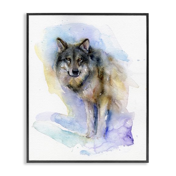 Stupell Industries Watercolor Wolf in Snow Animals & Insects Painting Black Framed Art Print Wall Art, 11 x 14