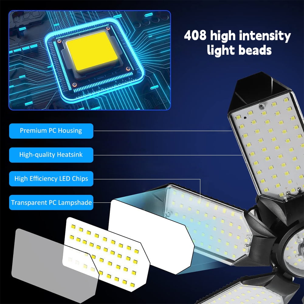 Garage Lights High Bay Light LED Garage Lights with 8 Panels Adjustable 200W Bright 6500K Warehouse Residential Barn Factory Workshop Lighting Hanking Shop light,1Pack