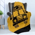 thumbnail image 4 of School Bus Soft Flannel Fleece Throw Blanket, Traffic Old Worn Rustic Look Vehicles Front Wheels Monochrome Composition, Cozy Plush for Indoor and Outdoor Use, 50" x 60", Multicolor, by Ambesonne, 4 of 5