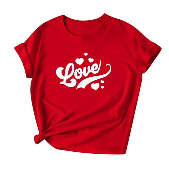 Valentine's Day Crew Neck T Shirts Womens Love Heart Graphic Tshirts Casual Short Sleeve Basic Tops