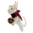 thumbnail image 4 of THE JOY TREE White Mouse Ornament with Buffalo Check Scarf - Wool Holiday Decoration, 4 of 5