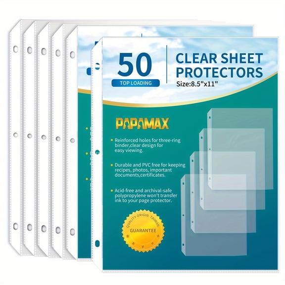 100 Pack Sheet Protectors 8.5 x 11 inch Clear Page Protectors for 3 Ring Binder, Plastic Sleeves for Binders, Top Loading Paper Protector Letter Size
