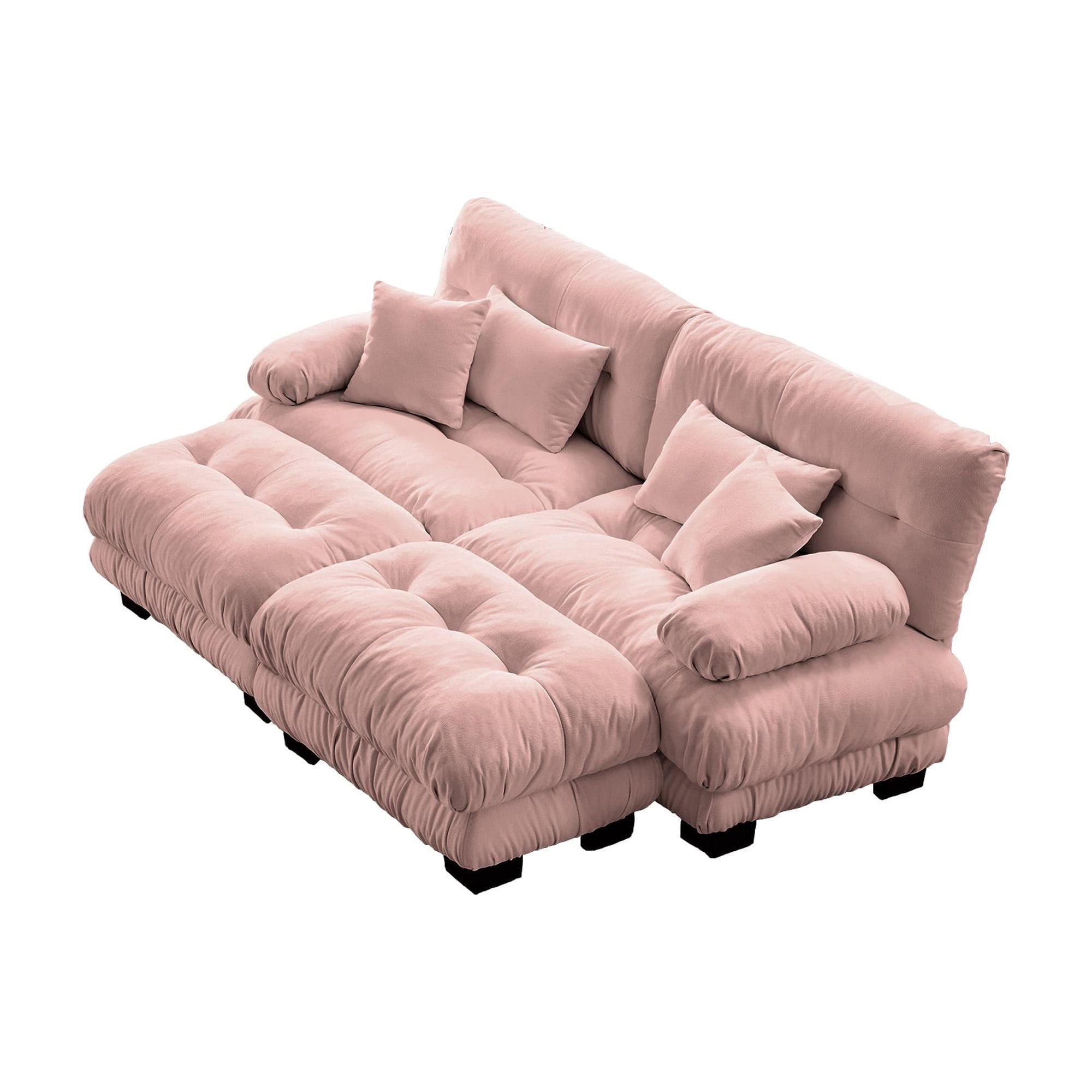 Gewnee Pink Cloud Chenille 2 Seater Sofa Couch with 2 Ottomans and 2 throw pillows , Upholstered Wide Arm Sofa for Living Room