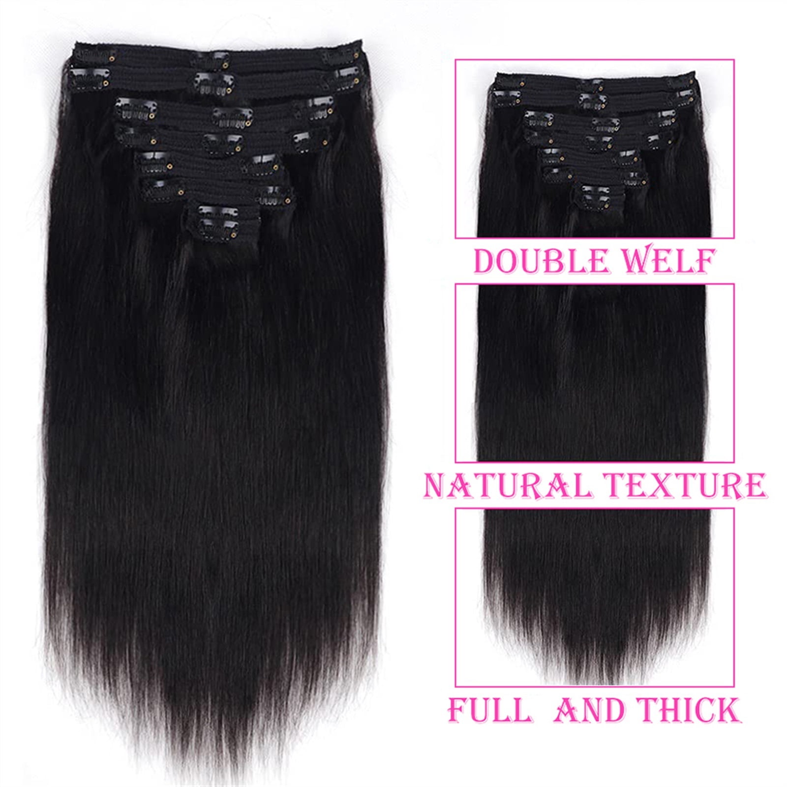 Clip In Human Hair Extensions, Real Remy Thick Straight Clip Ins Black Human Hair Extensions for Relaxed Hair 7 Pieces Per Set for Women, #1B 120 Gram