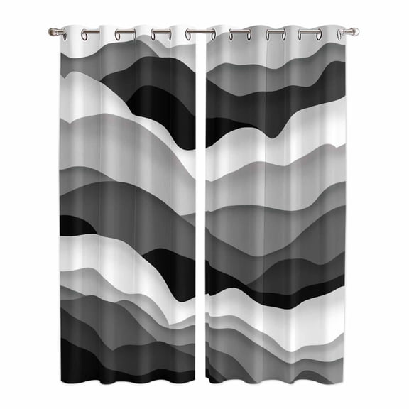 Grey Ombre Kitchen Curtains 84 Inch Length, Modern Geometric Moire Abstract Art Grommet Top Bedroom Living Room Curtains, Light Filtering Cafe Curtain Drapes 2 Panels Set 84''x84''