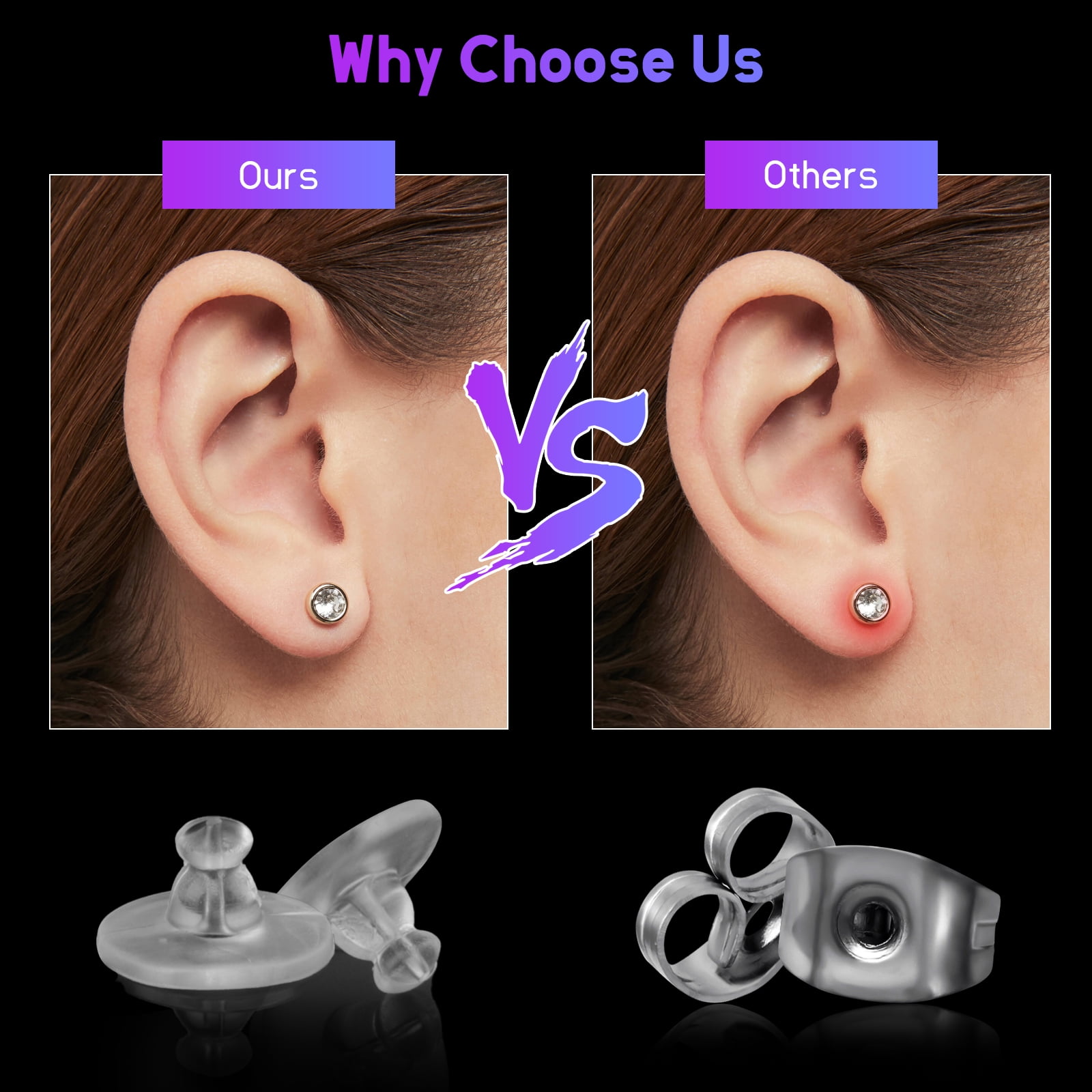 100Pcs Clear Rubber Earring Safety Backs for Fish Hook Earrings YS