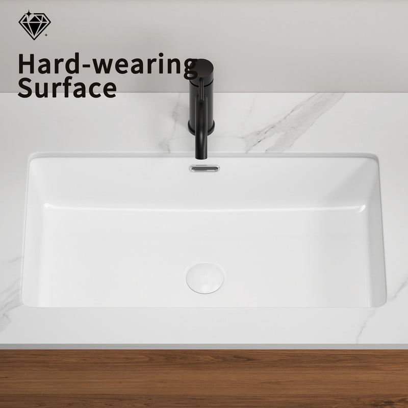 TICOZE Modern White 28 Inch Undermount Kitchen Sink, Fireclay Bathroom Sink Vanity Sink Style, Large Single Bowl Ceramic Sink with Overflow