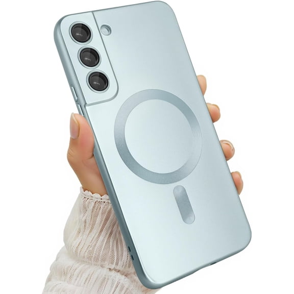 MYKOMI Magnetic for Samsung Galaxy S22 Plus Case for Women Men Girls [Compatible with MagSafe] [Camera Lens Protector] Matte Cute Slim Soft Silicone Bumper Shockproof Metallic Phone Case