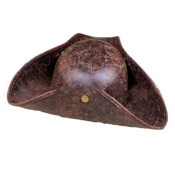 Faux Leather Tricorn Pirate Hats for Women Men Thickened Cowboy Hat with Brim Western Felt Hat Casual Hats