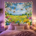 thumbnail image 2 of Wildflowers and Birds with Pink Blossoms on Rolling Hills, Serene Illustration for Nature Lovers, Vibrant Countryside Art, Housewarming Gift, Tapestry Wall Hanging for Living Room and Bedroom, 2 of 7