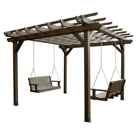 Highwood Bodhi 12' x 12' Pergola Set with Two 4ft Lehigh Porch Swing - Outdoor, Eco-friendly, Synthetic Wood